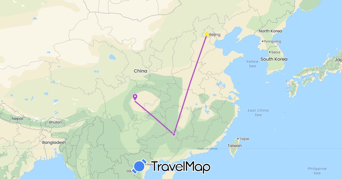 TravelMap itinerary: train in China (Asia)